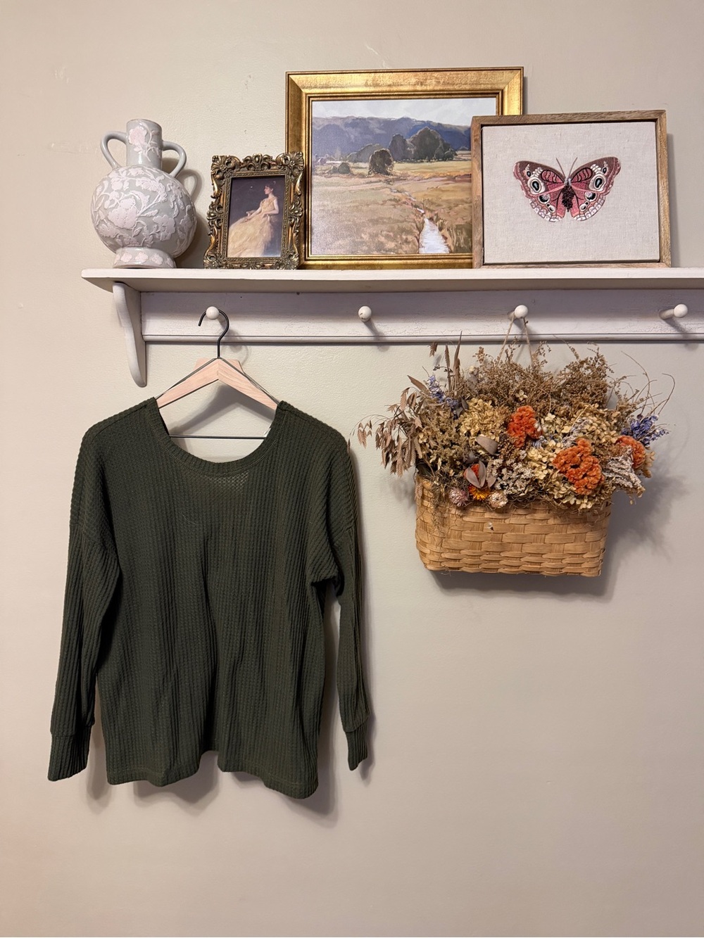 Olive Green Waffle Knit Long Sleeve Top